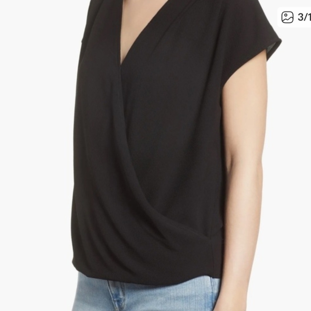 Gibson Elegant Casual Blouson Black Women's Faux Wrap Blouse XL
